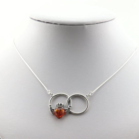 Sterling silver necklace with natural Baltic amber, heart silver necklace - Picture 4 of 16